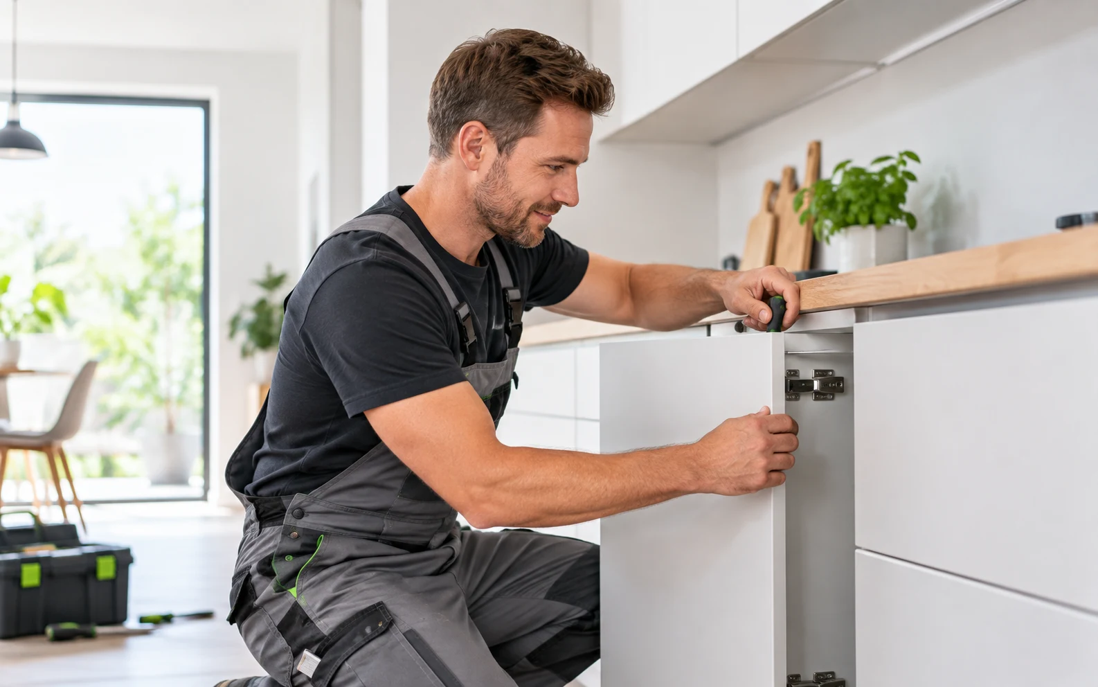 Handwerker bei einer professionellen Küchenmontage