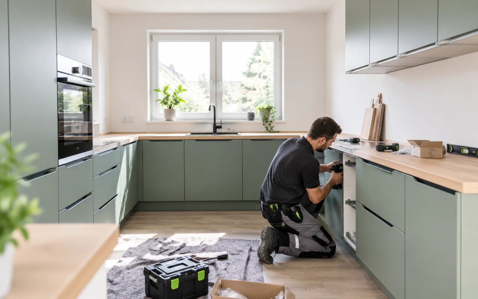U-förmige Küche während der Montage